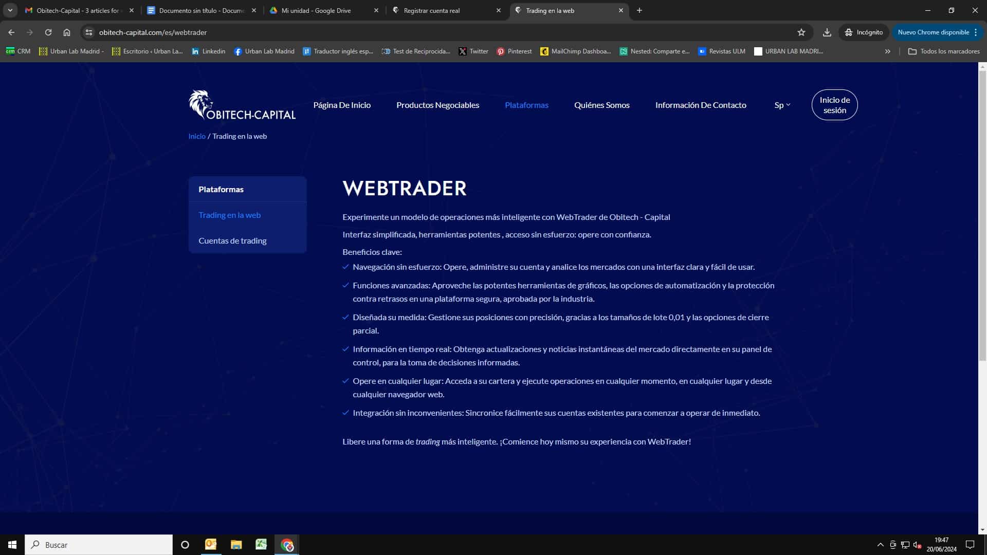 webtrader con Obitech Capital 