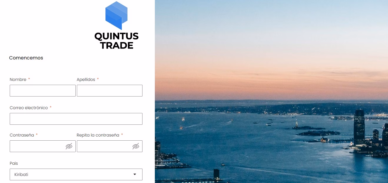 Quintustrade Registration Page