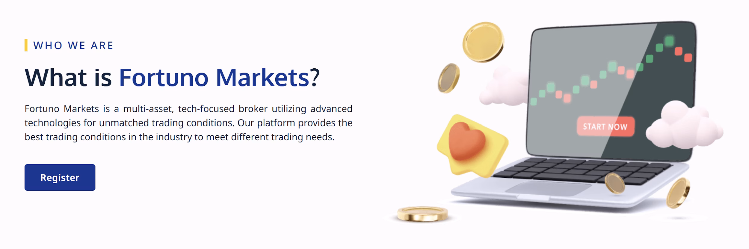 Fortuno Markets trading platform interface with chart and start button Fortuno Markets trading platform interface with chart and start button