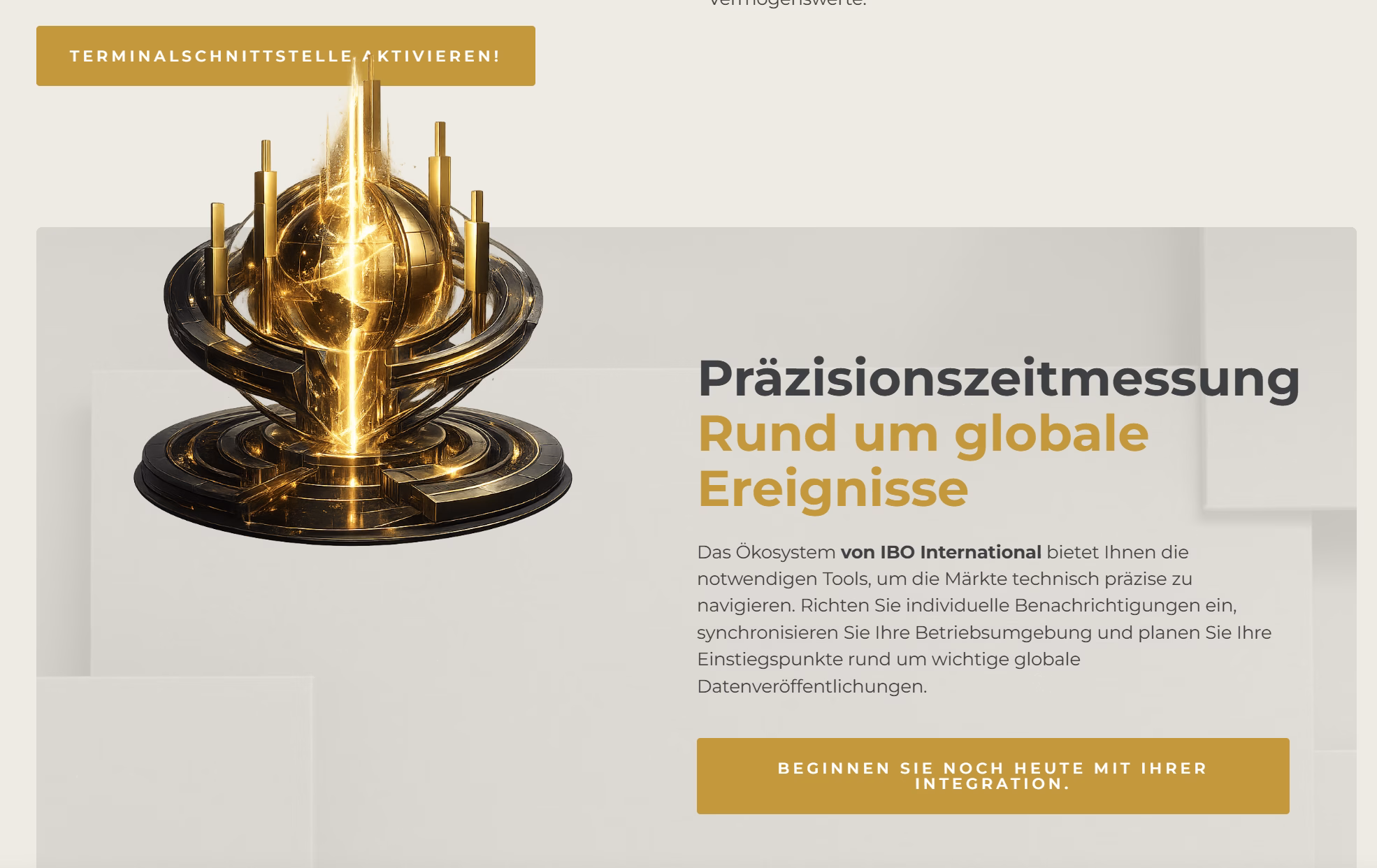 Bereich für globale Ereignisse und den Wirtschaftskalender auf der Website von IBO International.