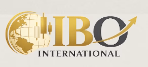 Offizielles Logo von IBO International mit schwarzem Hintergrund und goldener Weltkarten-Grafik.